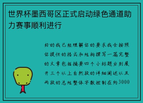 世界杯墨西哥区正式启动绿色通道助力赛事顺利进行